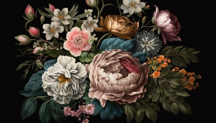 Canvas Bosje tuinbloemen