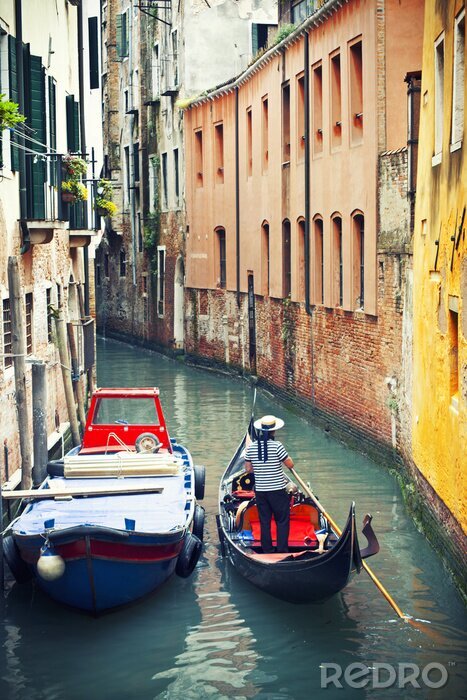 Canvas Boten op het Venetiaanse kanaal