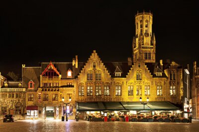 Canvas Bourg plein in de nacht, Brugge. België