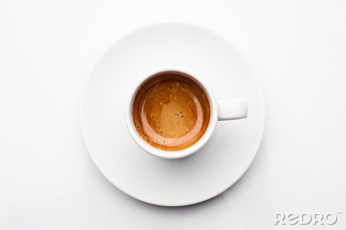 Canvas bovenaanzicht van een kopje espresso op een witte achtergrond