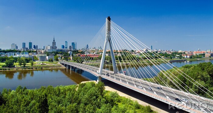 Canvas Bridge in Warschau dan Vistula rivier