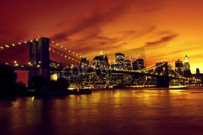 Canvas Brooklyn Bridge and Manhattan at sunset, New York