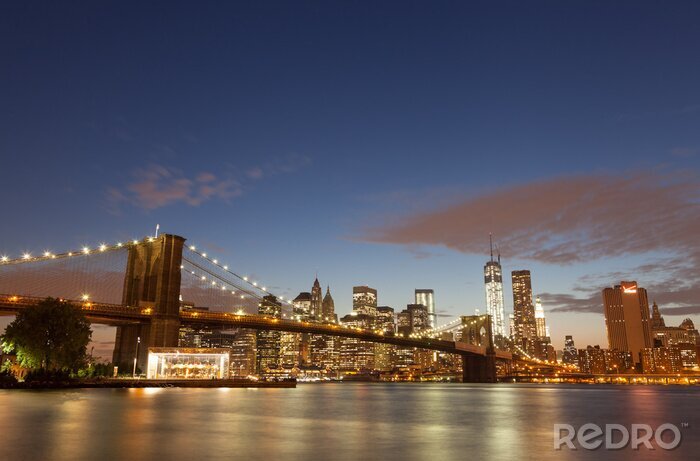 Canvas Brooklyn Bridge en lichten