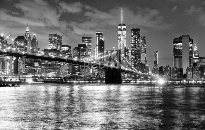 Canvas Brooklyn Bridge in New York zwart wit landschap