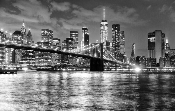 Canvas Brooklyn Bridge in New York zwart wit landschap