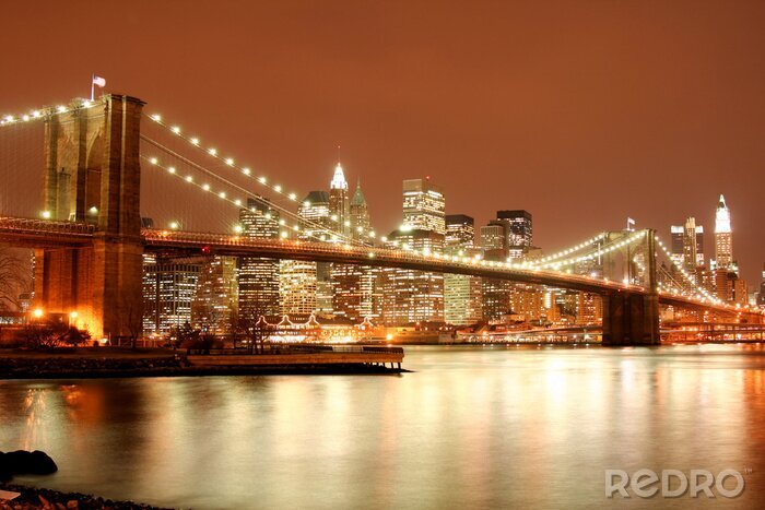 Canvas Brooklyn en de Manhattan Bridge 's nachts
