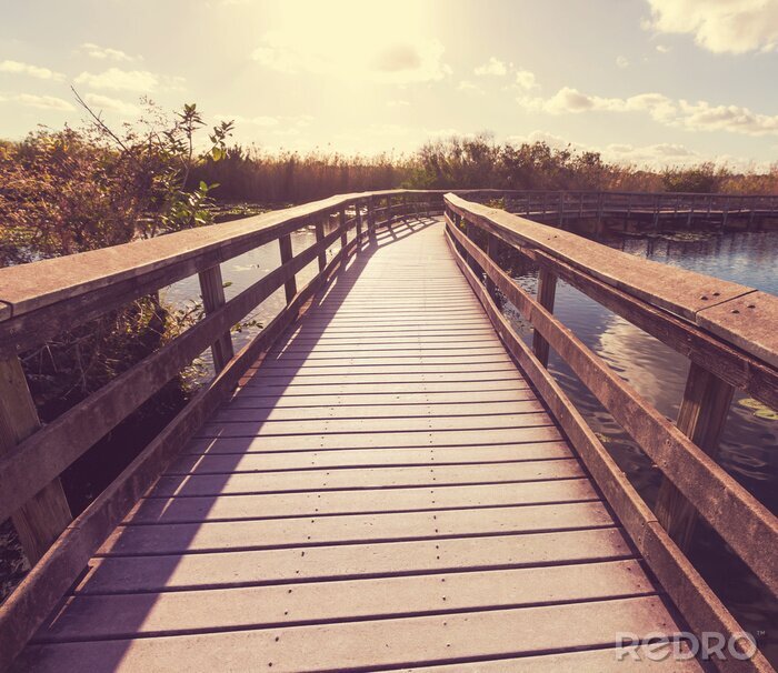 Canvas Brug draait over een meer