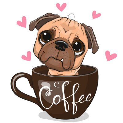 Bulldog zittend in een kopje koffie