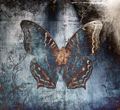 Canvas butterfly metal blue 