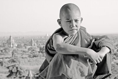 Canvas bw portret van een jonge monnik