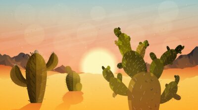 Canvas Cactussen in woestijn tijdens zonsondergang