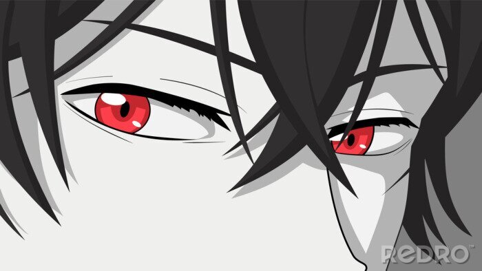 Canvas Cartoon face with red eyes. Vector illustration for anime, manga in japanese style