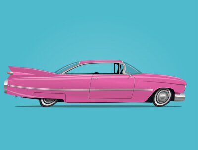 Cartoon gestileerde vector illustratie van de vintage roze auto.