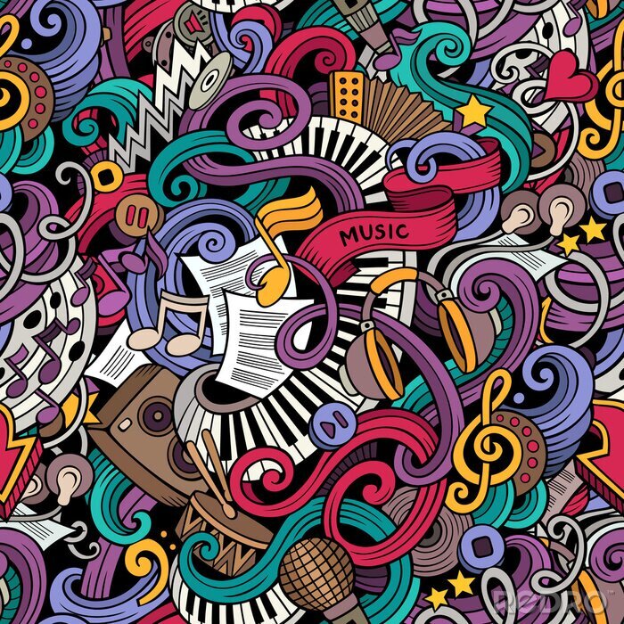 Canvas Cartoon hand drawn doodles Music seamless pattern