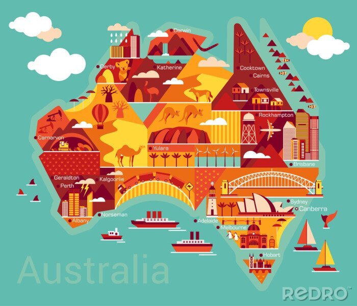 Canvas Cartoon kaart van Australië