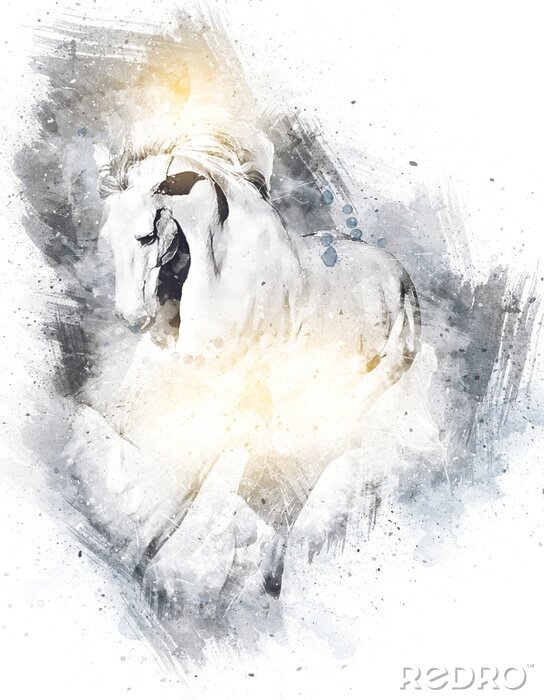 Canvas Cartoon zwart-wit paard