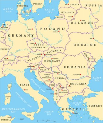 Canvas Central Europe Political Map