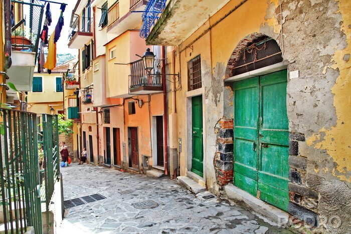 Canvas charmante mediterrane straatjes, Cinque Terre, Italië