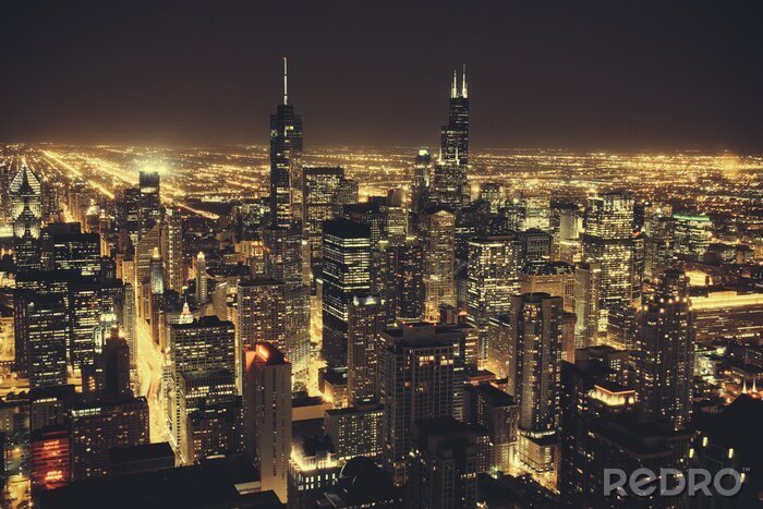 Canvas Chicago bij Nacht