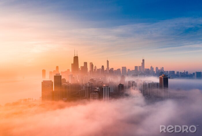 Canvas Chicago foggy sunrise