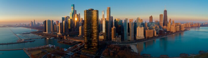 Canvas Chicago Skyline Lake Shore Panorama Sunrise Aerial 9
