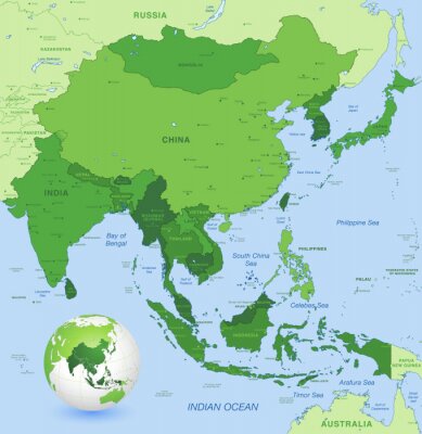China in Azië op de kaart