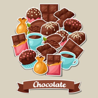Canvas Chocolade achtergrond met verschillende lekkere snoep en snoepjes