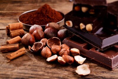 Canvas chocolade en ingrediënten - tilt shift effect foto