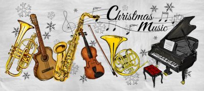 Canvas Christmas Music Instruments Schilderen