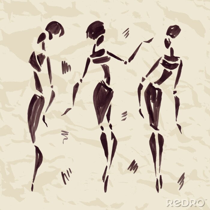 Canvas Cijfers van Afrikaanse dansers. Hand getrokken illustratie.