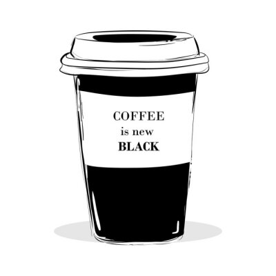 Citaat van letters op koffie zwarte kopje. Koffie is een nieuwe zwarte kalligrafie stijl koffie citaat. Koffie winkel promotie motivatie. Grafische ontwerptypografie. Hand getekende mode illustratie