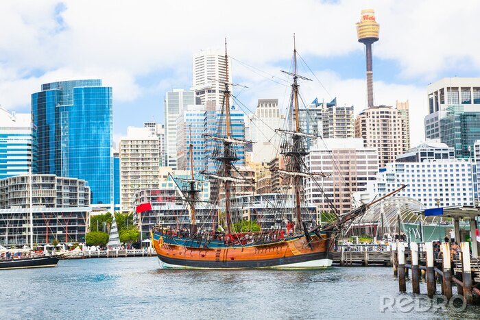 Canvas City scape of Darling Harbour in Sydney, Australia.