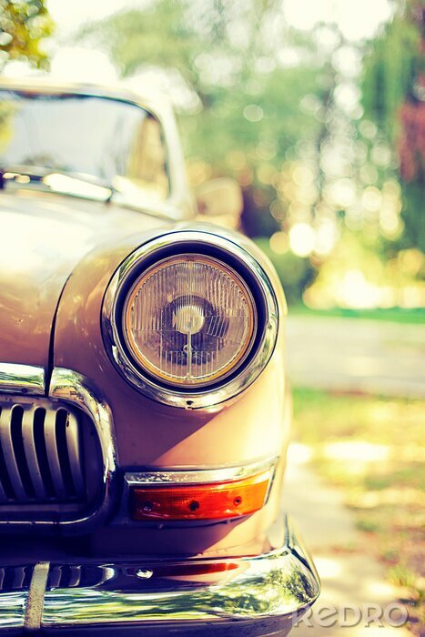 Canvas Close-up foto van retro auto koplampen