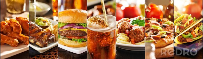 Canvas collage of american style restaurant foods