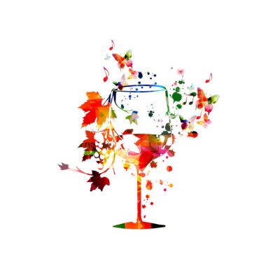 Colorful wine glass with vine background vector illustration. Party flyer, wine tasting event, wine festival, celebrations, restaurant poster design for brochure, invitation card, menu, promotion