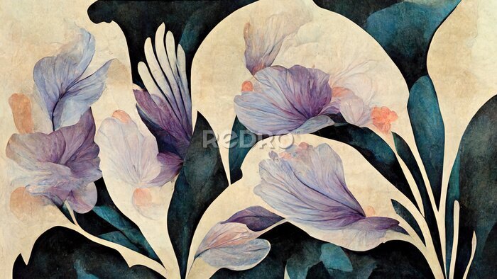 Canvas Compositie met paarse bloemen