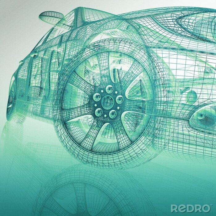 Canvas Computermodel van een 3D auto
