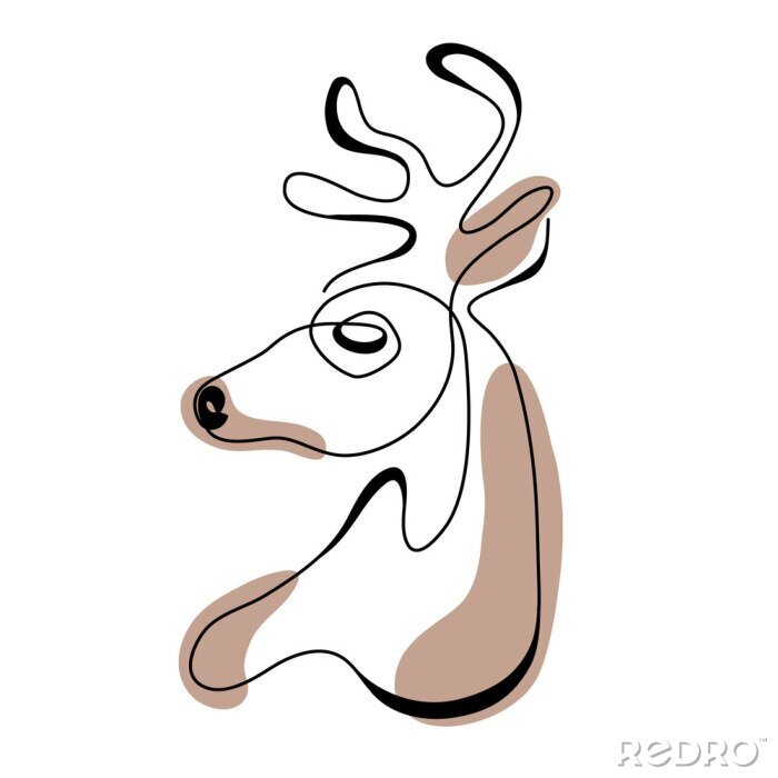 Canvas Continuous line drawing abstract deer. Modern one line animal illustration, aesthetic contour. Head of Christmas Santa reindeer for greeting cards, prints, poster, sticker, logo. banner. Vector