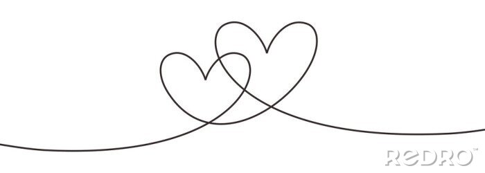Canvas Continuous line drawing two hearts embracing, Black and white vector minimalist illustration of love concept minimalism one hand drawn sketch romantic theme.