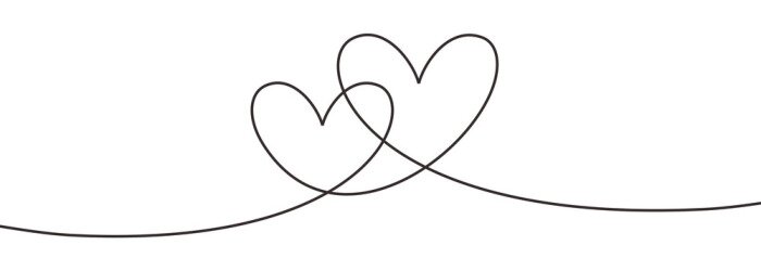 Canvas Continuous line drawing two hearts embracing, Black and white vector minimalist illustration of love concept minimalism one hand drawn sketch romantic theme.