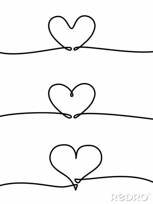 Canvas Continuous one line drawing of heart isolated on white background. vector illustration for banner, poster, web, template, valentine's card, wedding. Black thin line image of heart icon. - Vector