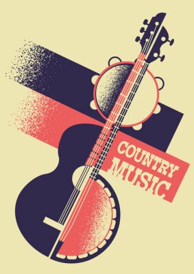 Country muziek achtergrond met muziekinstrumenten en decoratie tekst. Vector retro poster