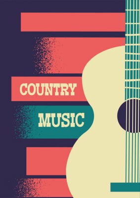 Country muziekachtergrond met muzikale instrument akoestische gitaar en decoratietekst.