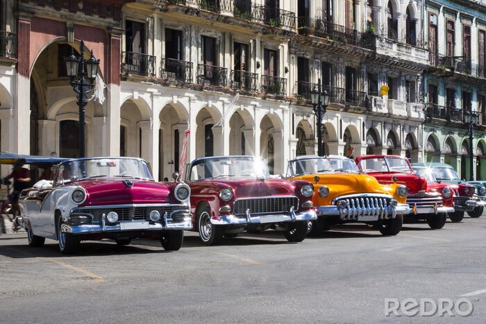 Canvas Cubaanse taxi's in retrostijl