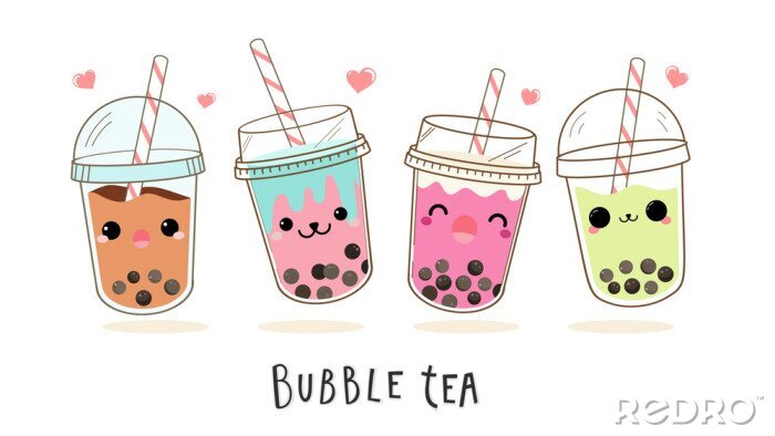 Canvas Cute Bubble milk tea cartoon characters vector set.  Design for Milk Tea Ads and Logo design template. 