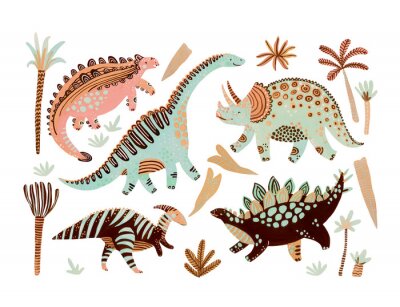 Cute cartoon dinosaurs poster in scandinavian style