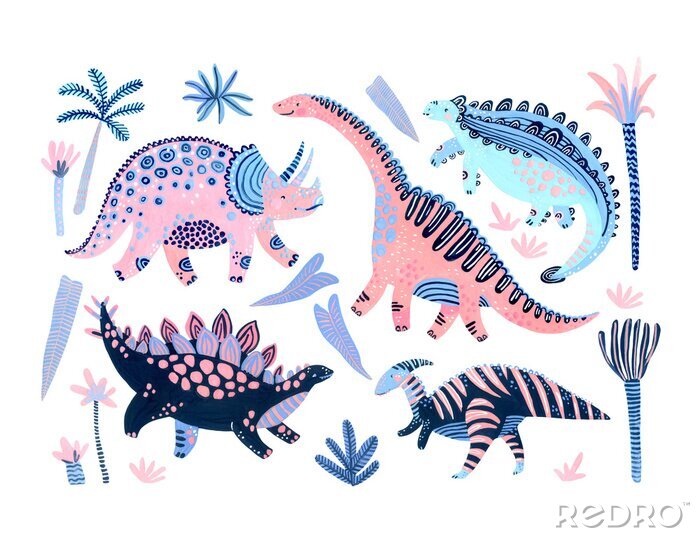 Canvas Cute cartoon dinosaurs poster in scandinavian style