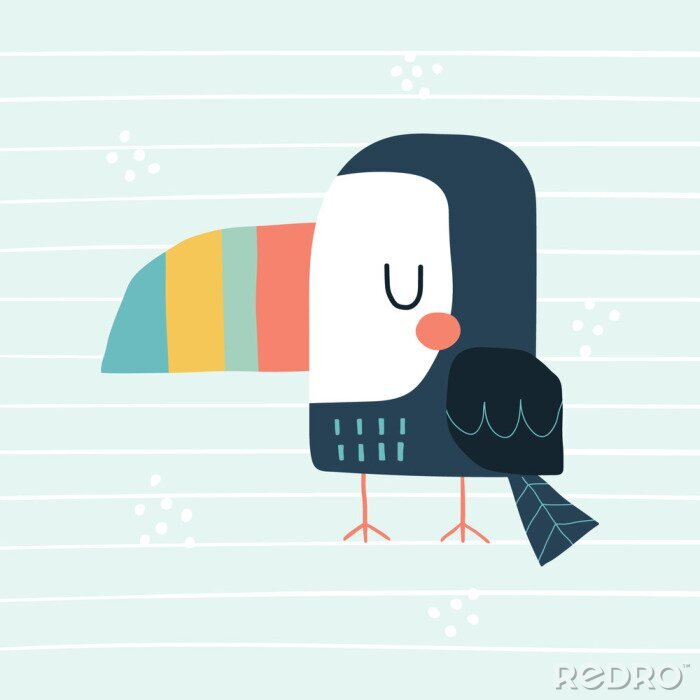 Canvas Cute cartoon toucan. Vector colorful illustration in a scandinavian style with simple background. Funny hand drawn poster.