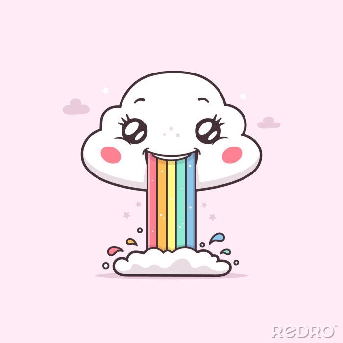Canvas Cute kawaii cloud puking or vomiting rainbow vector cartoon illustration