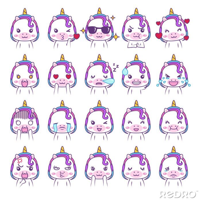 Canvas Cute kawaii unicorn social media emoticon